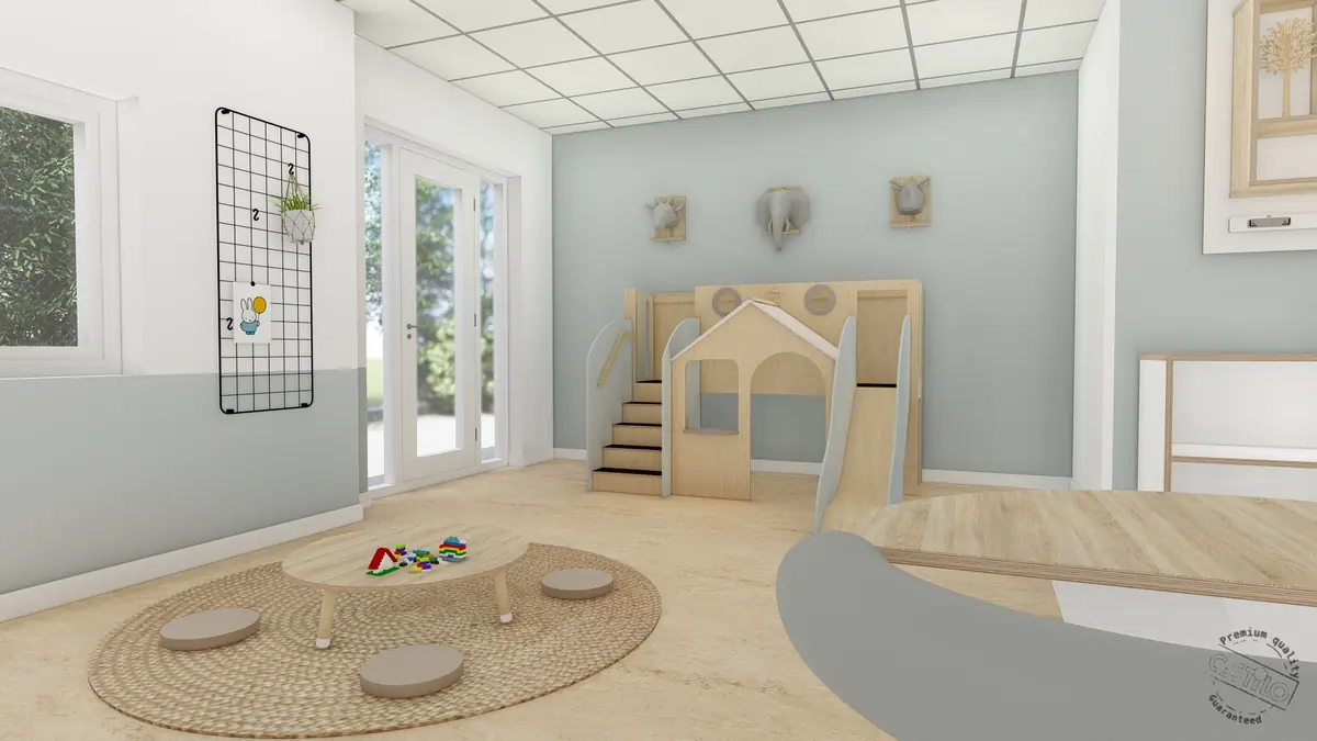Lichte groepsruimte met speelhuisje bij kinderdagverblijf Otto van Reesweg in Culemborg